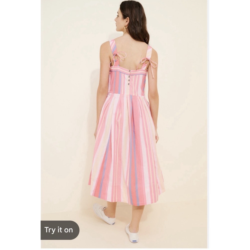 Free People NWT Woman's S Primavera Stripe Midi Dress Pink Coral & Blue NWT - Picture 2 of 11